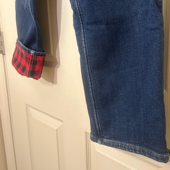 ❗️Duluth Trading Co Plaid Flannel Lined Straight Leg Denim Blue Jeans size 10 - Picture 6 of 9
